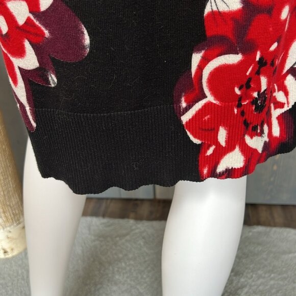 Relativity Long Cardigan Floral Black Red Medium - Picture 6 of 10